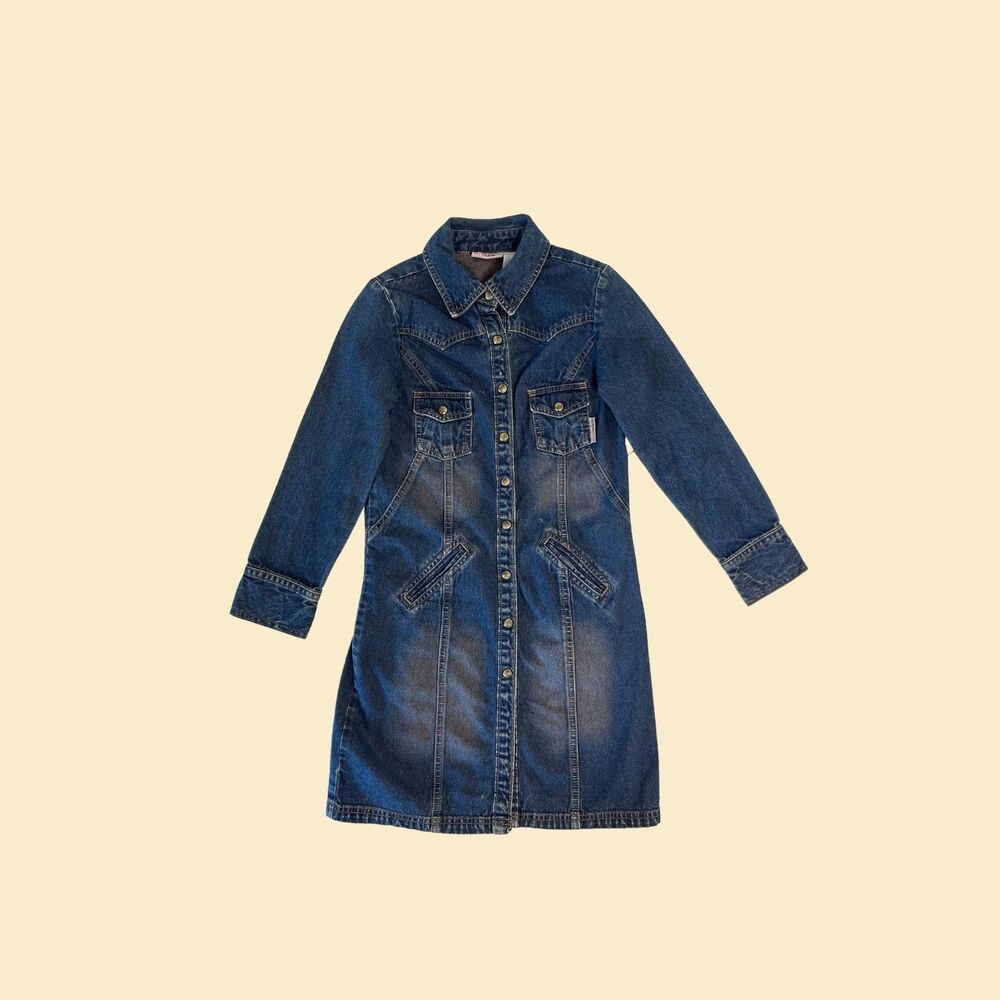 Vintage Y2K denim dress, size 7/8 Mary-Kate Ashley 2000s faded cotton midi dress